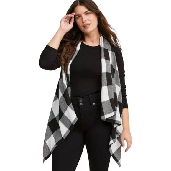 Torrid Plaid Drape Front Cardigan Sweater 1 1x - Picture 1 of 5